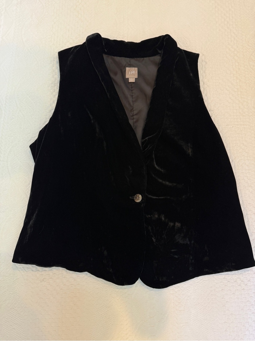 J Jill Black Silk Blend Front Velvet Waistcoat Vest Size L Elegant Boho Classy